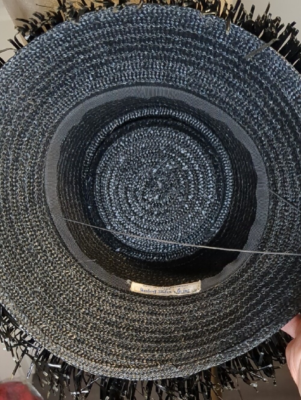 Vintage 50s Herbert Elster Black Straw Hat Summer Beach Made In Italy - Picture 12 of 13